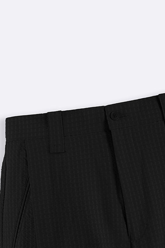 BLACK TEXTURED TAILORED SHORTS