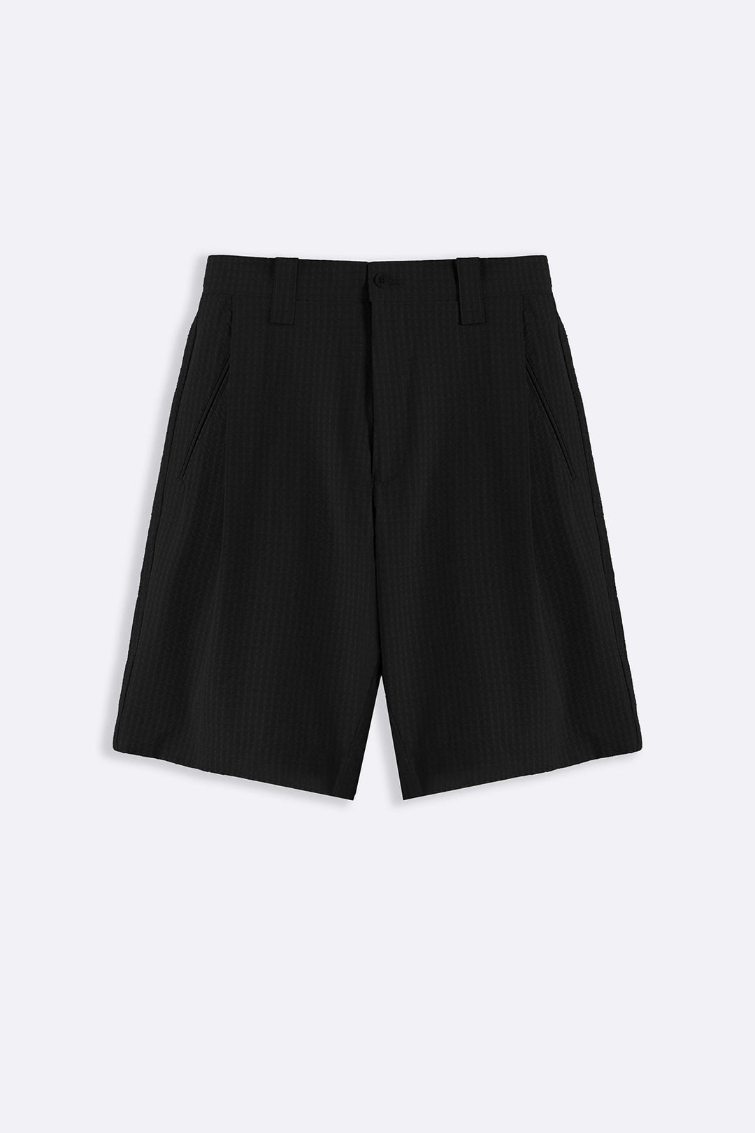 BLACK TEXTURED TAILORED SHORTS