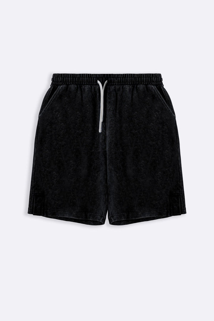 CHARCOAL WASHED EFFECT KNITTED SHORTS