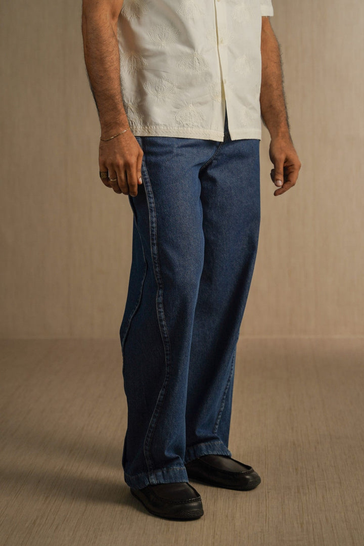 MID BLUE WIDE COTTON JEANS