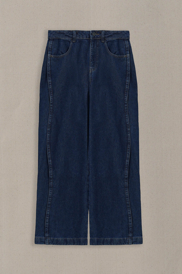 MID BLUE WIDE COTTON JEANS