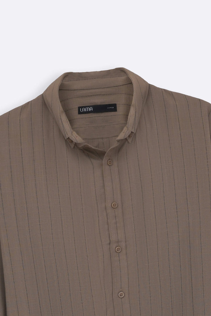BROWN STRIPED LINEN BLEND SHIRT