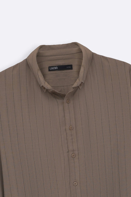 BROWN STRIPED LINEN BLEND SHIRT