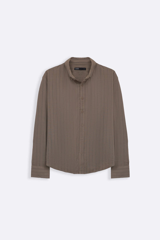 BROWN STRIPED LINEN BLEND SHIRT
