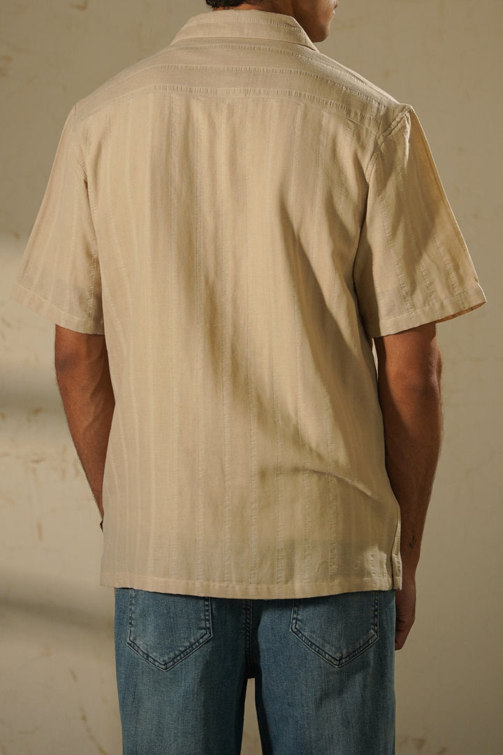 BEIGE CUBAN JACQUARD SHIRT