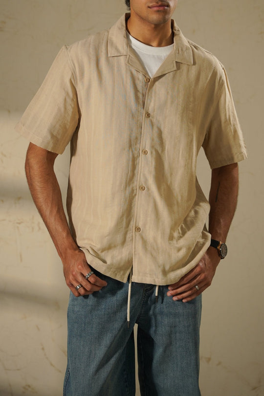 BEIGE CUBAN JACQUARD SHIRT