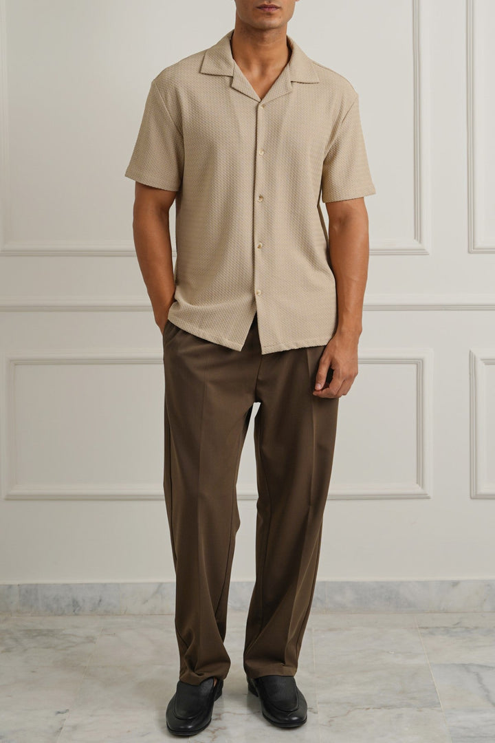 BEIGE SUMMER KNIT BUTTON DOWN