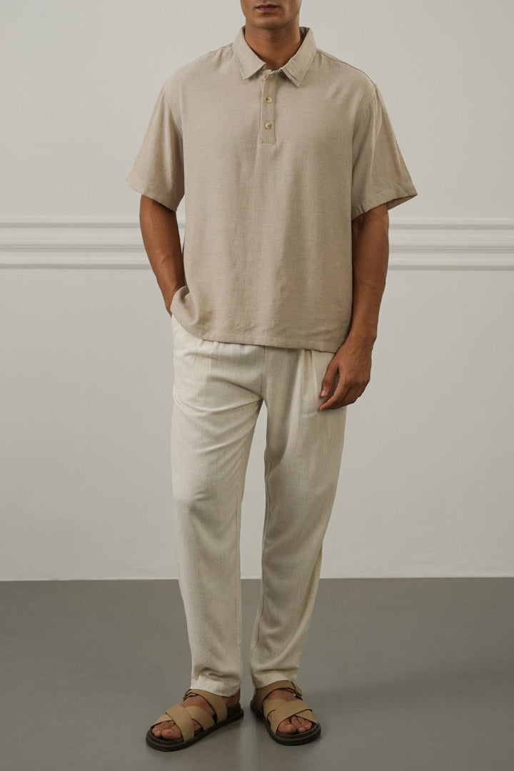 BEIGE WOVEN POLO SHIRT