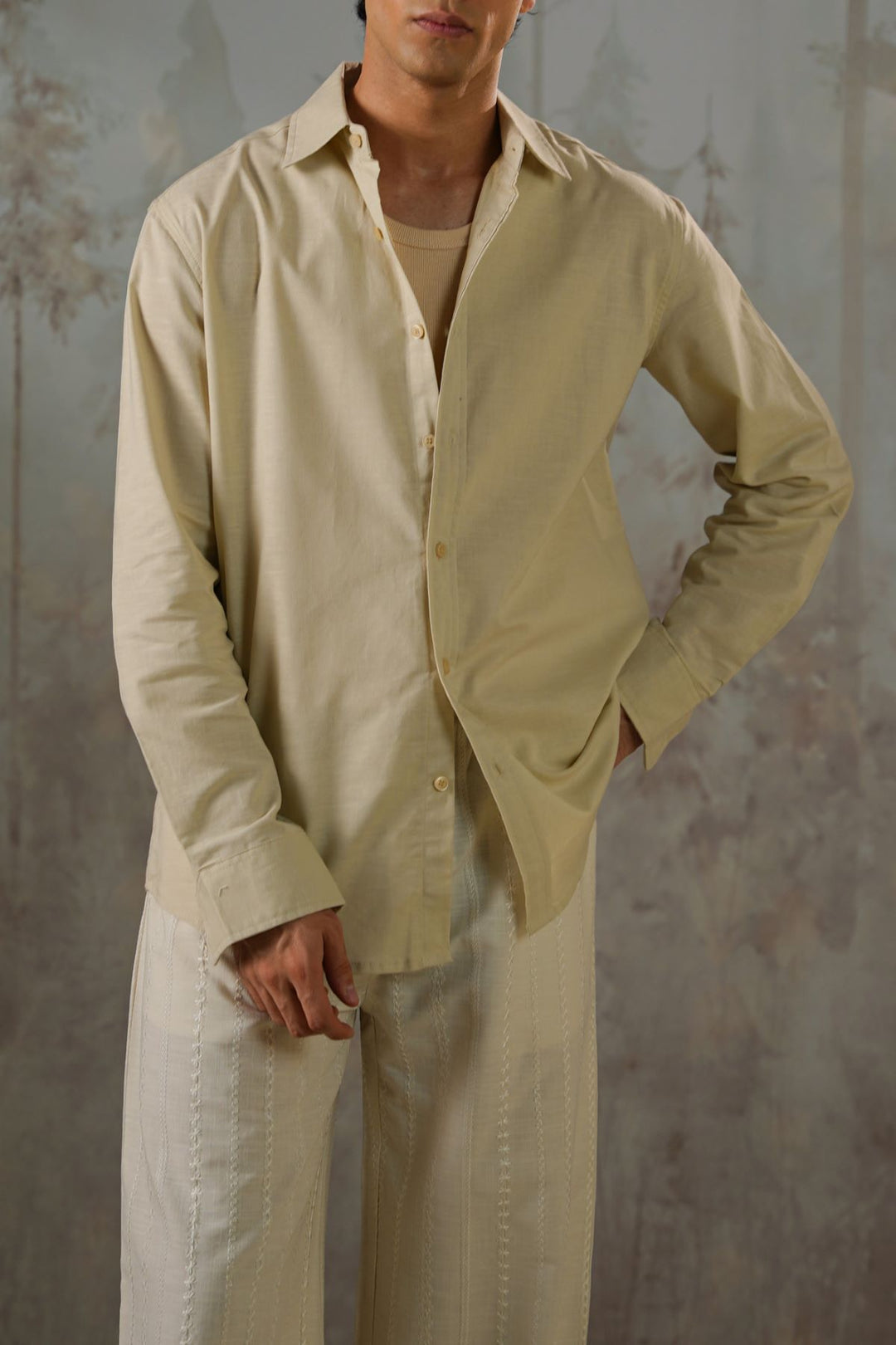 LINEN BLEND BUTTON DOWN SHIRT