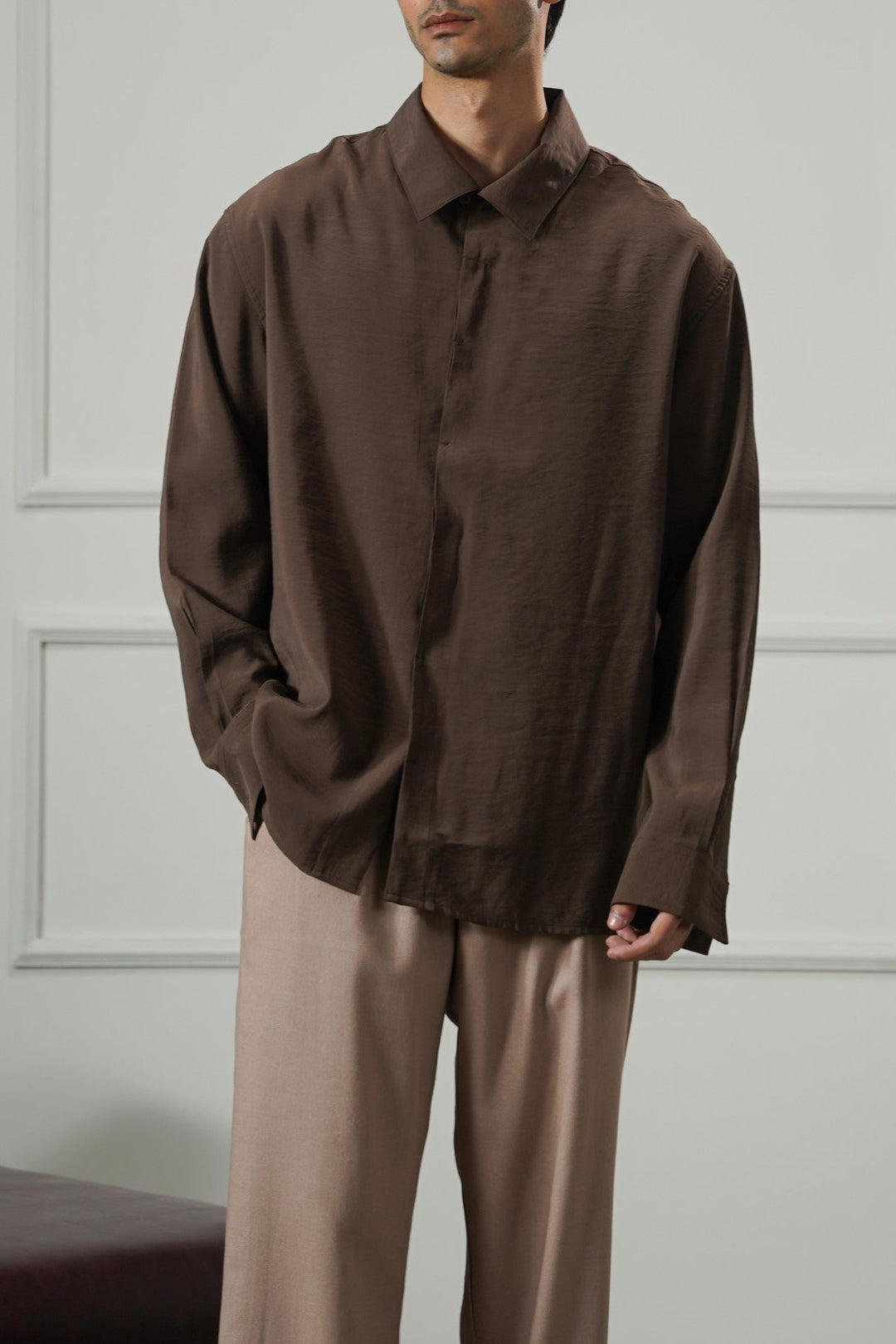 COFFEE STONEWASH FLOWY SHIRT