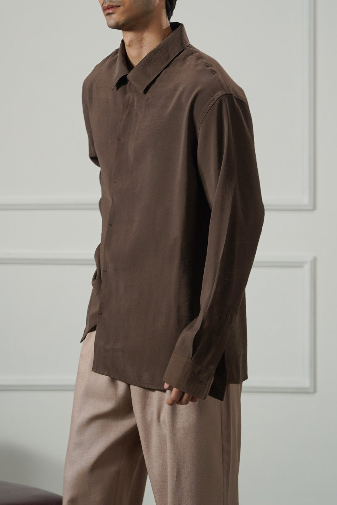 COFFEE STONEWASH FLOWY SHIRT