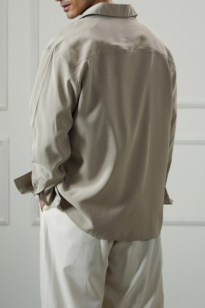 TAUPE STONEWASH FLOWY SHIRT