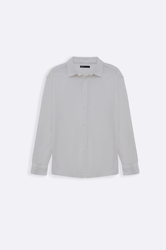 WHITE SLUB BUTTON DOWN SHIRT