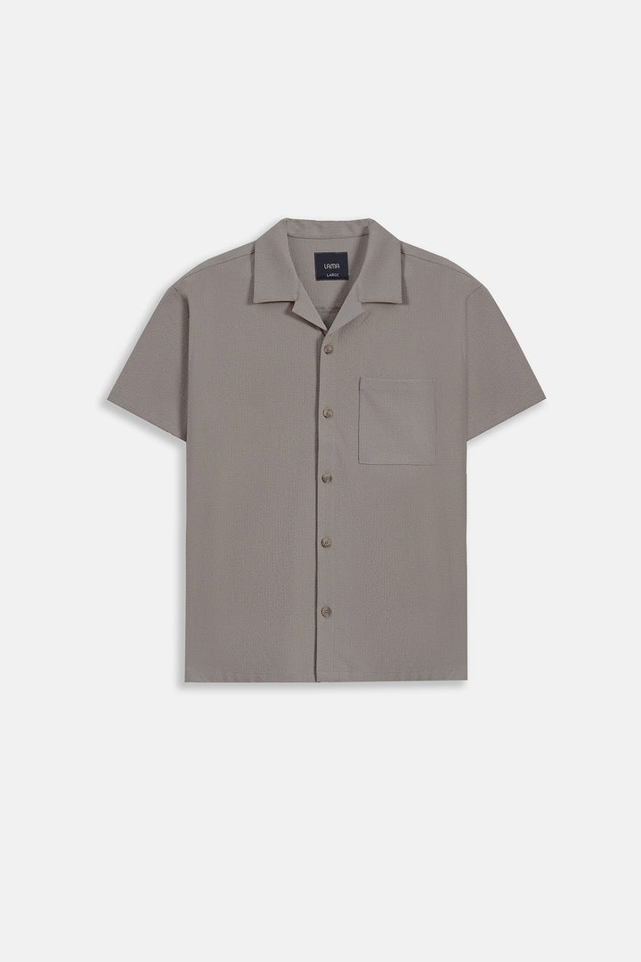KHAKI SEERCUCKER CAMP COLLAR SHIRT