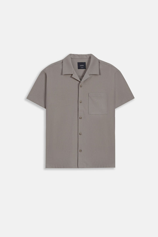KHAKI SEERCUCKER CAMP COLLAR SHIRT