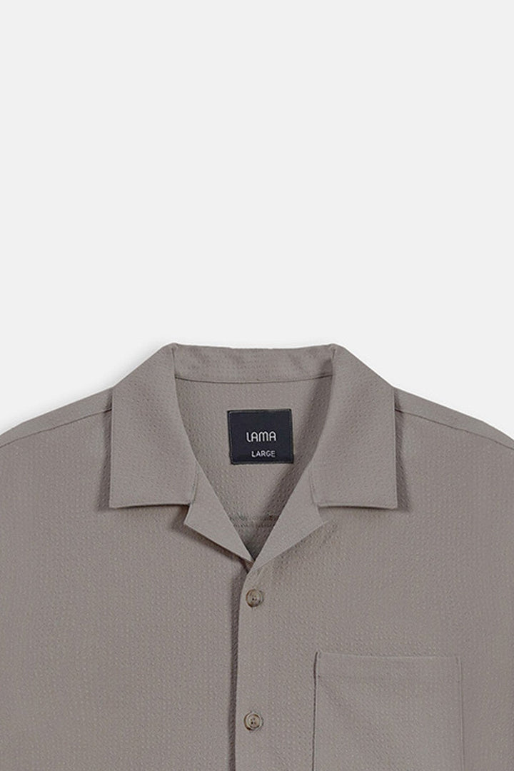 KHAKI SEERCUCKER CAMP COLLAR SHIRT