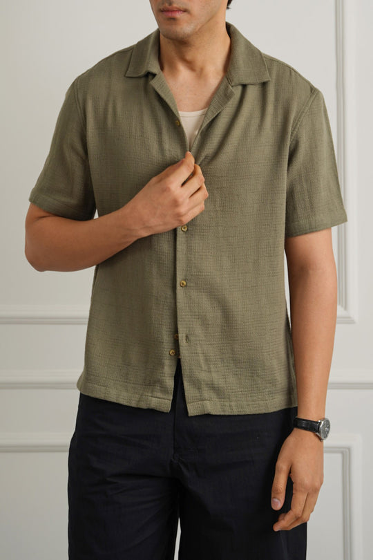 TEXTURED COTTON SAFARI SHIRT