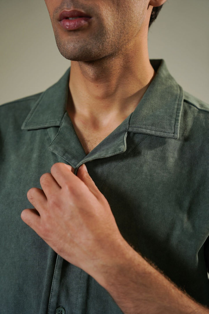 GREEN WASHED EFFECT SAFARI SHIRT