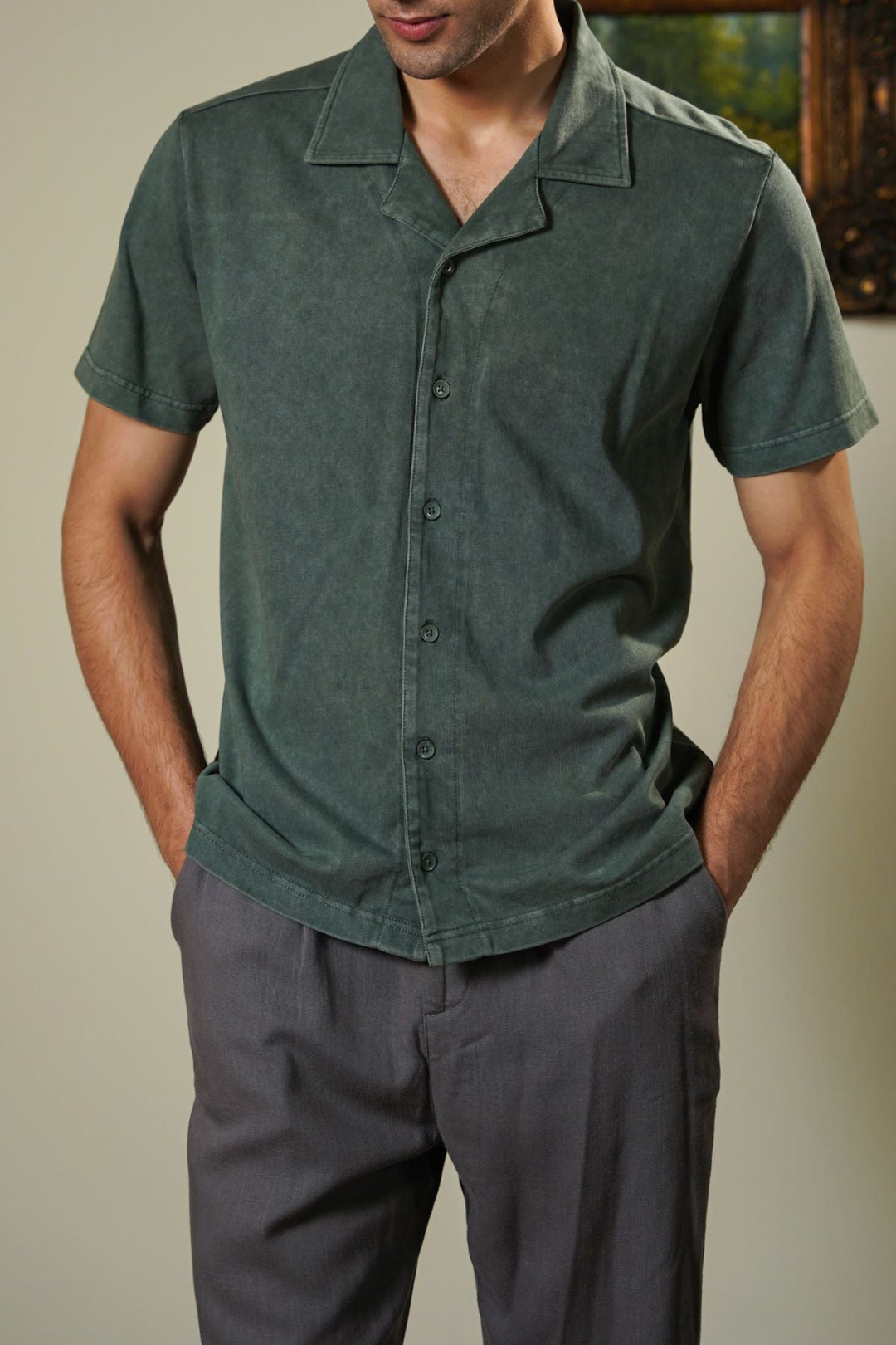 GREEN WASHED EFFECT SAFARI SHIRT
