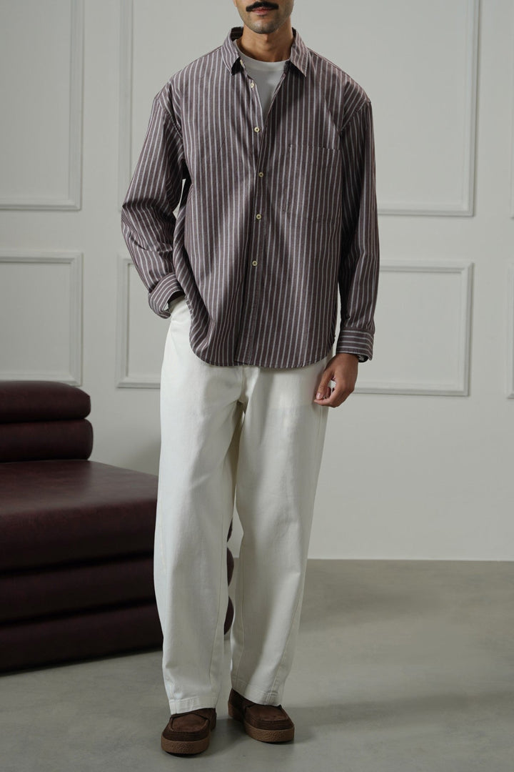BROWN COTTON STRIPED SHIRT