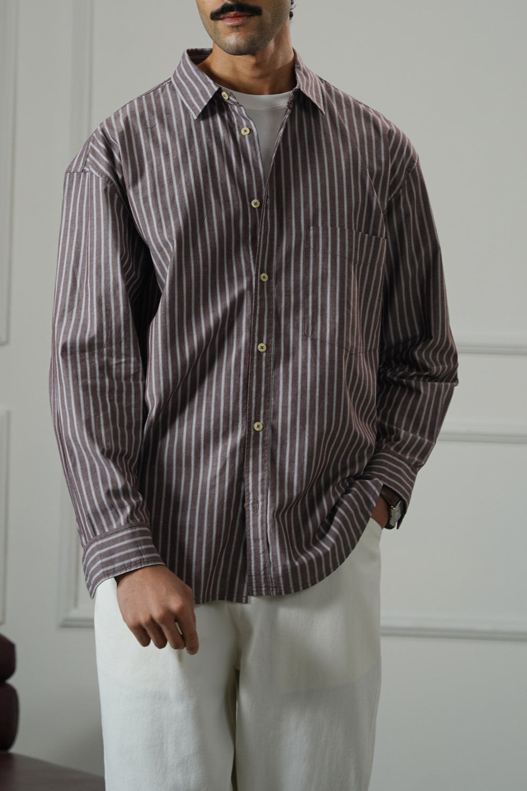 BROWN COTTON STRIPED SHIRT