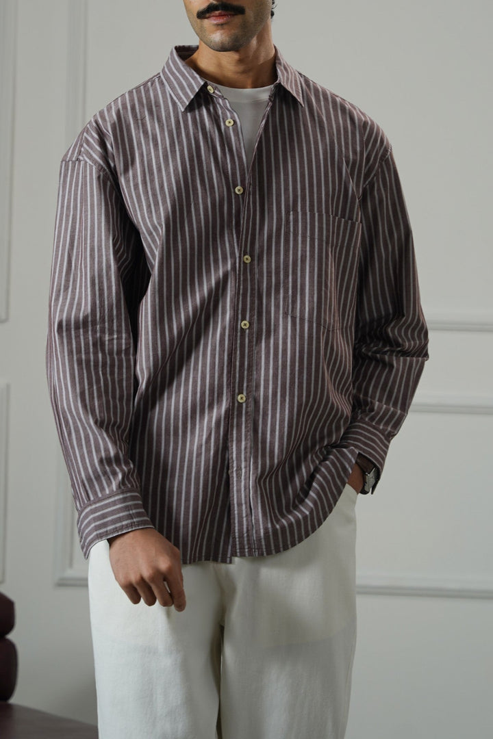 BROWN COTTON STRIPED SHIRT