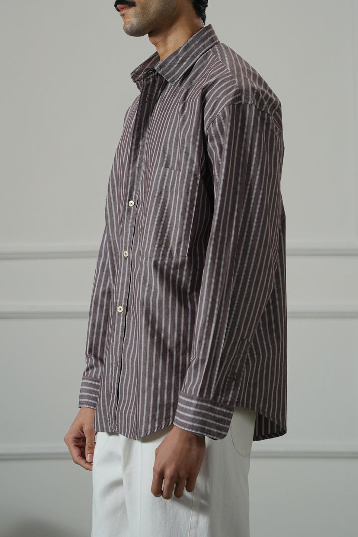 BROWN COTTON STRIPED SHIRT