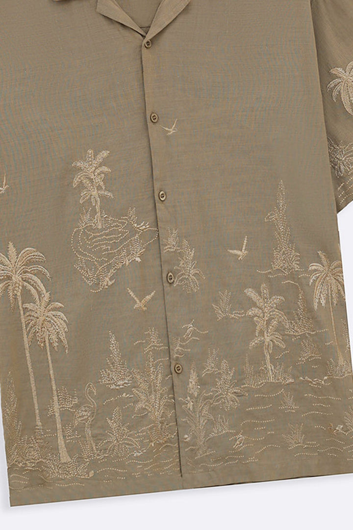 BEIGE SPRING EMBROIDERED SHIRT