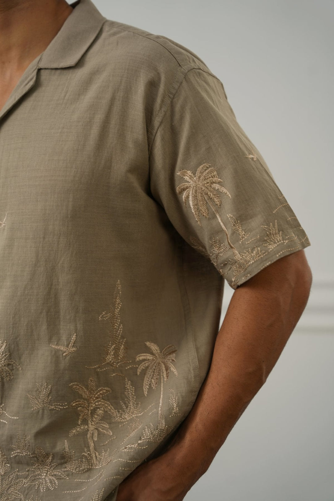 BEIGE SPRING EMBROIDERED SHIRT
