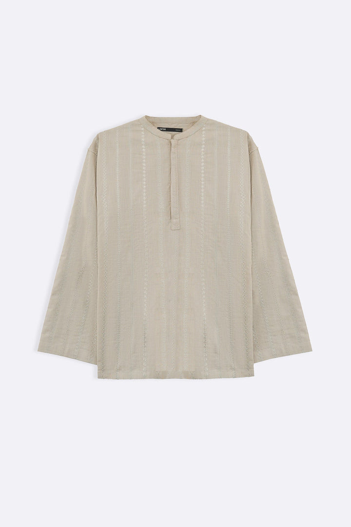 ECRU EMBROIDERED HALF PLACKET SHIRT