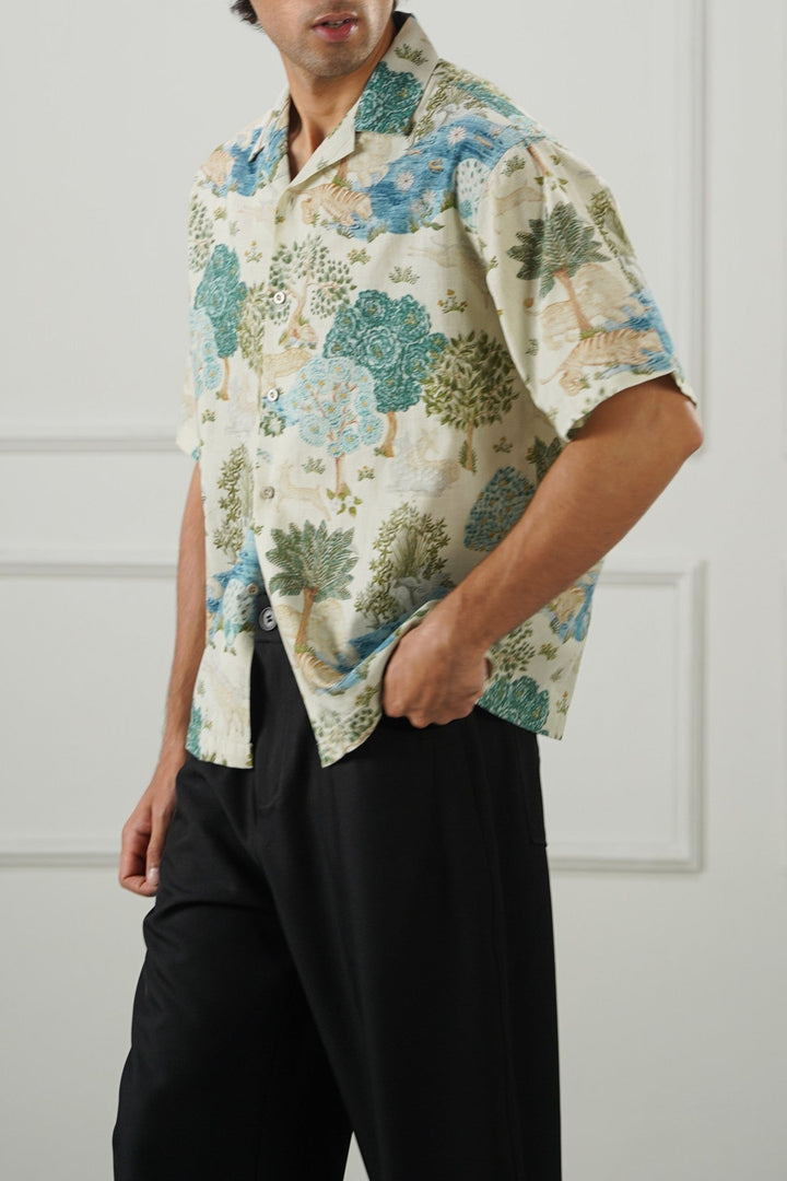 ECRU SLUB PRINTED SHIRT