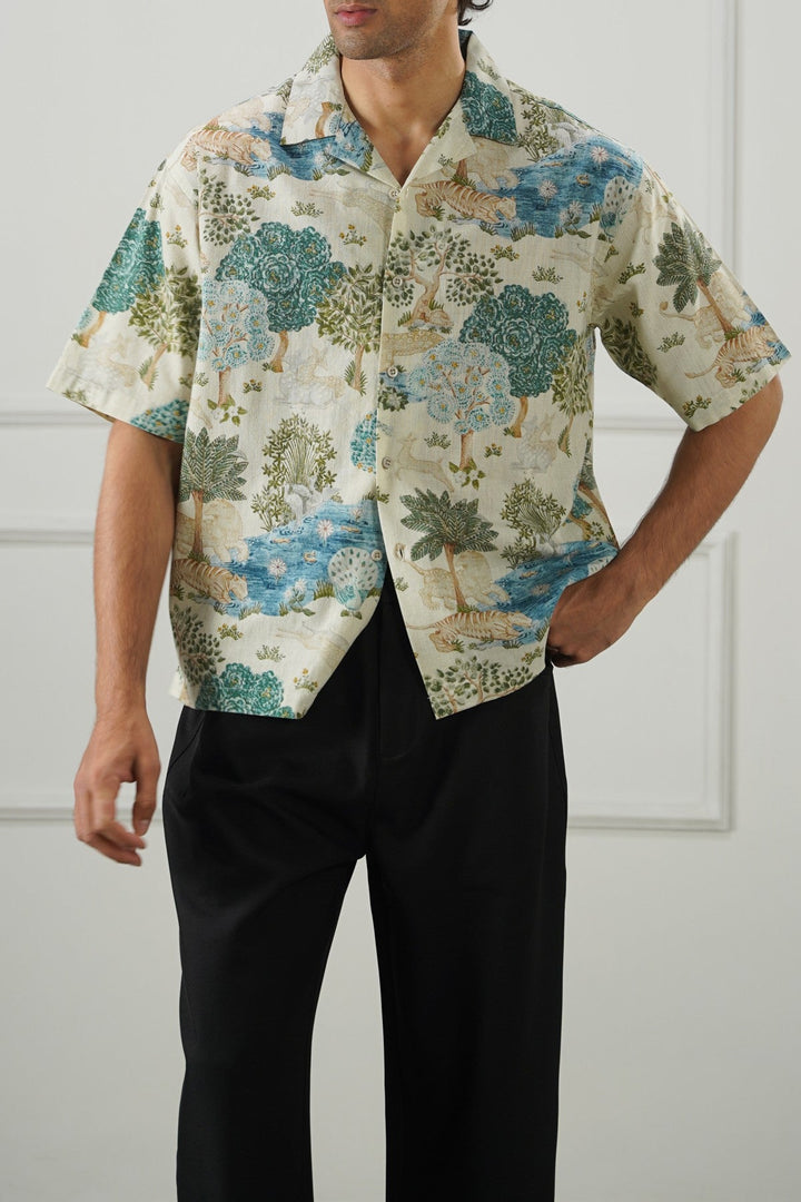ECRU SLUB PRINTED SHIRT