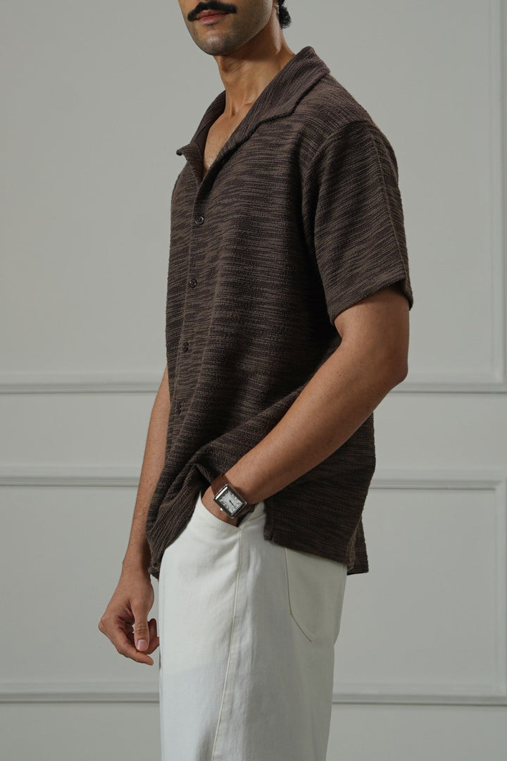 DARK BROWN CRINKLE TEXTURED SHIRT