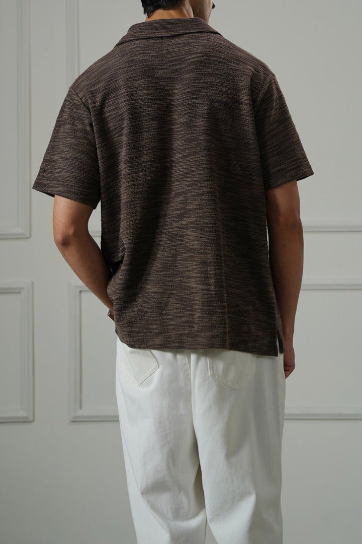DARK BROWN CRINKLE TEXTURED SHIRT