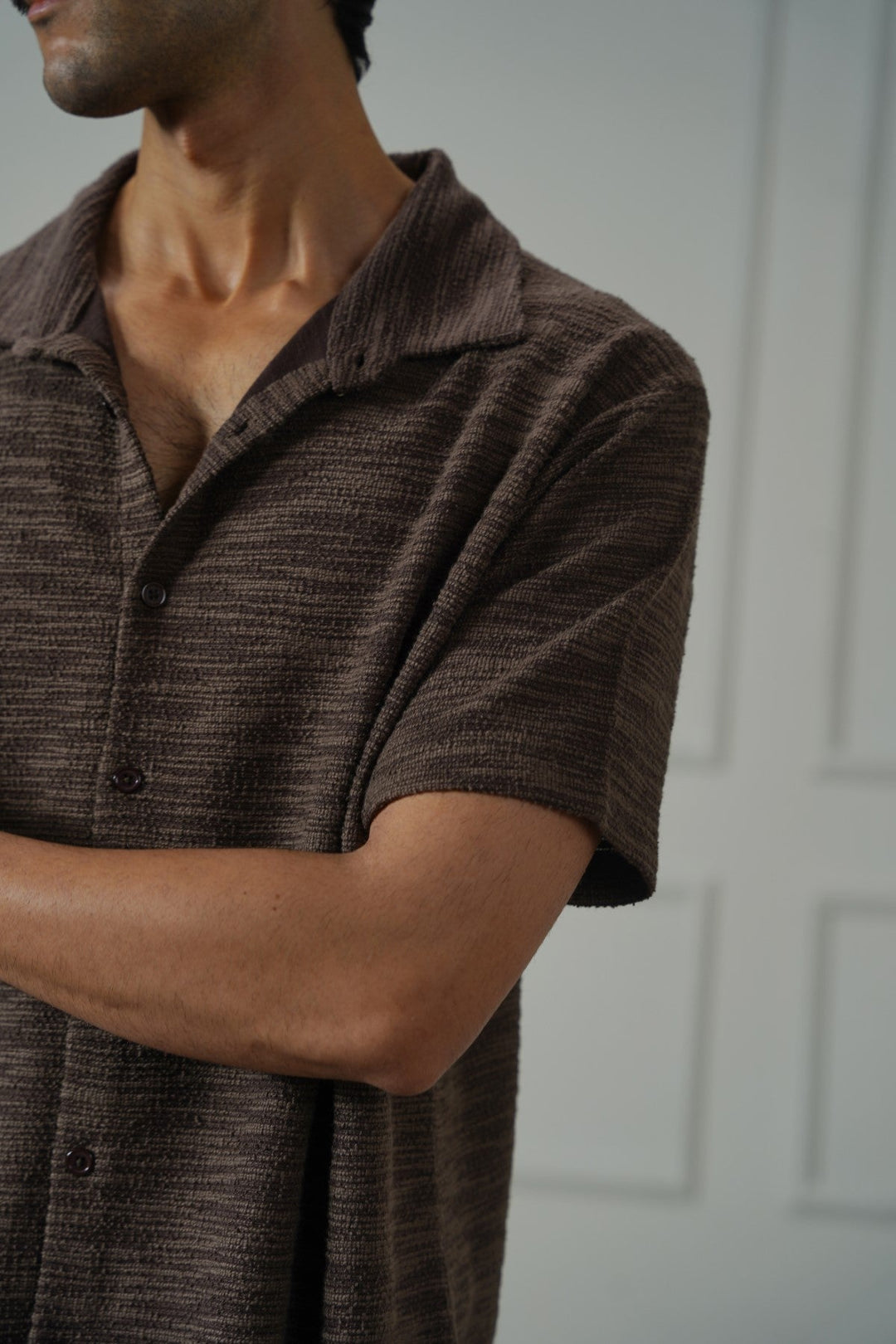 DARK BROWN CRINKLE TEXTURED SHIRT