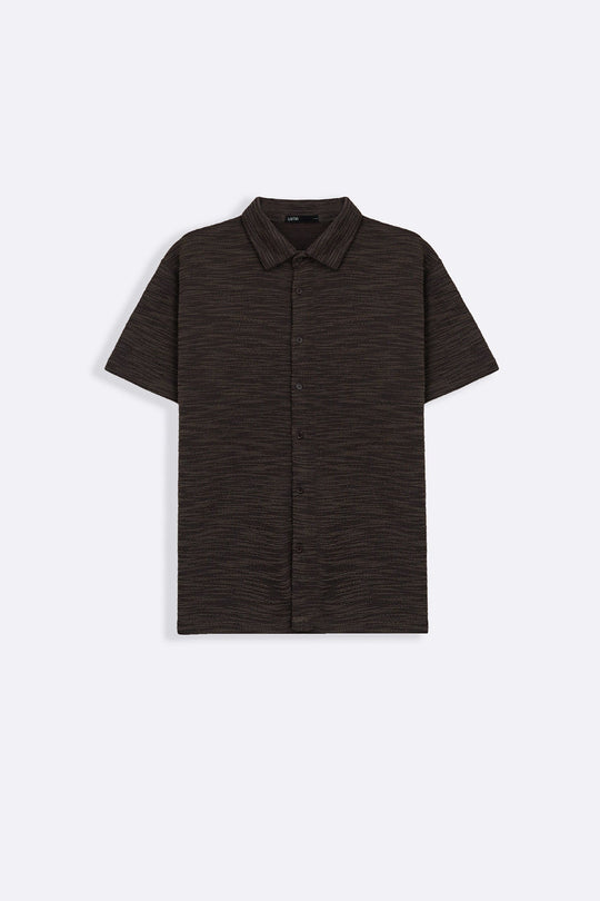 DARK BROWN CRINKLE TEXTURED SHIRT