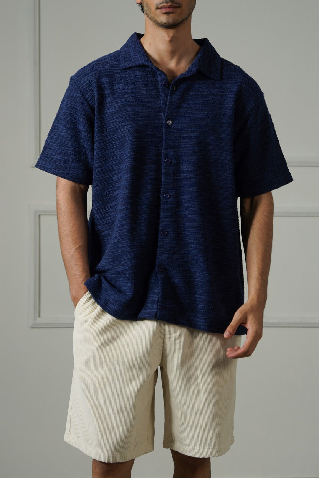 NAVY CRINKLE TEXTURED SHIRT