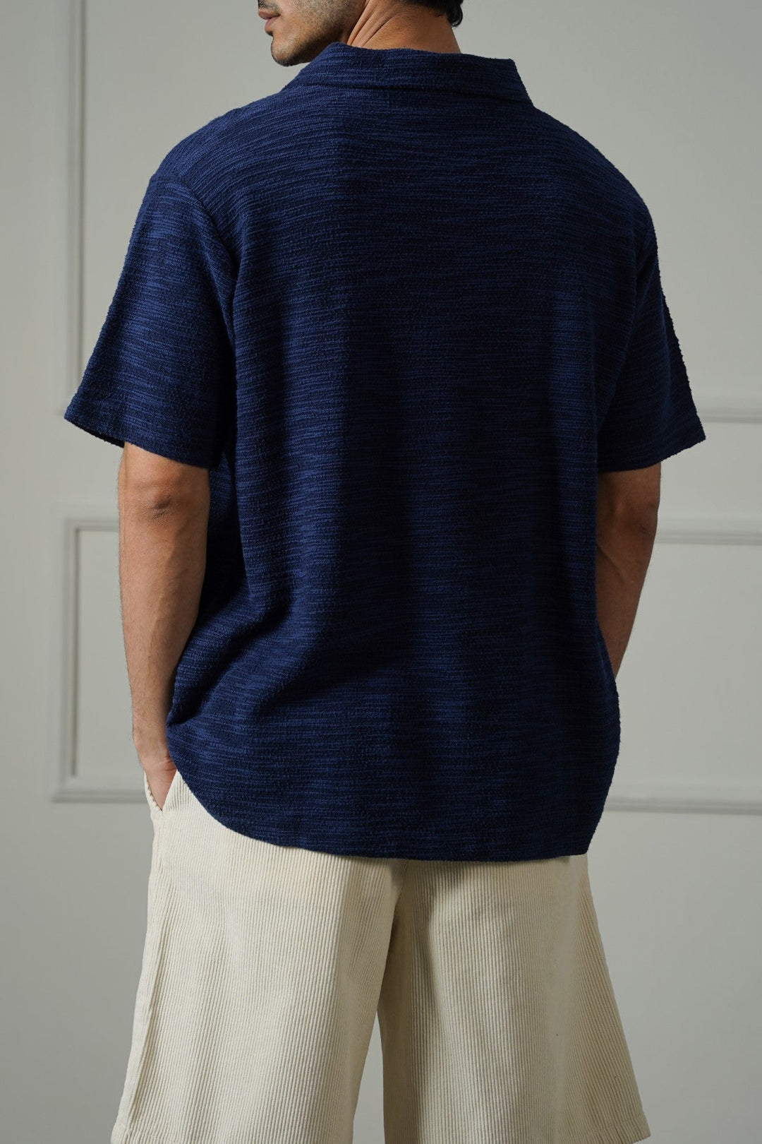 NAVY CRINKLE TEXTURED SHIRT