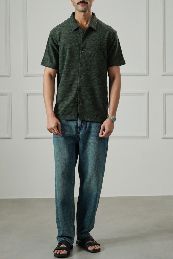 OLIVE CRINKLE TEXTURED SHIRT