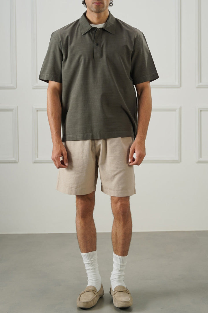 MOUSE GREY QUARTER PLACKET SHIRT