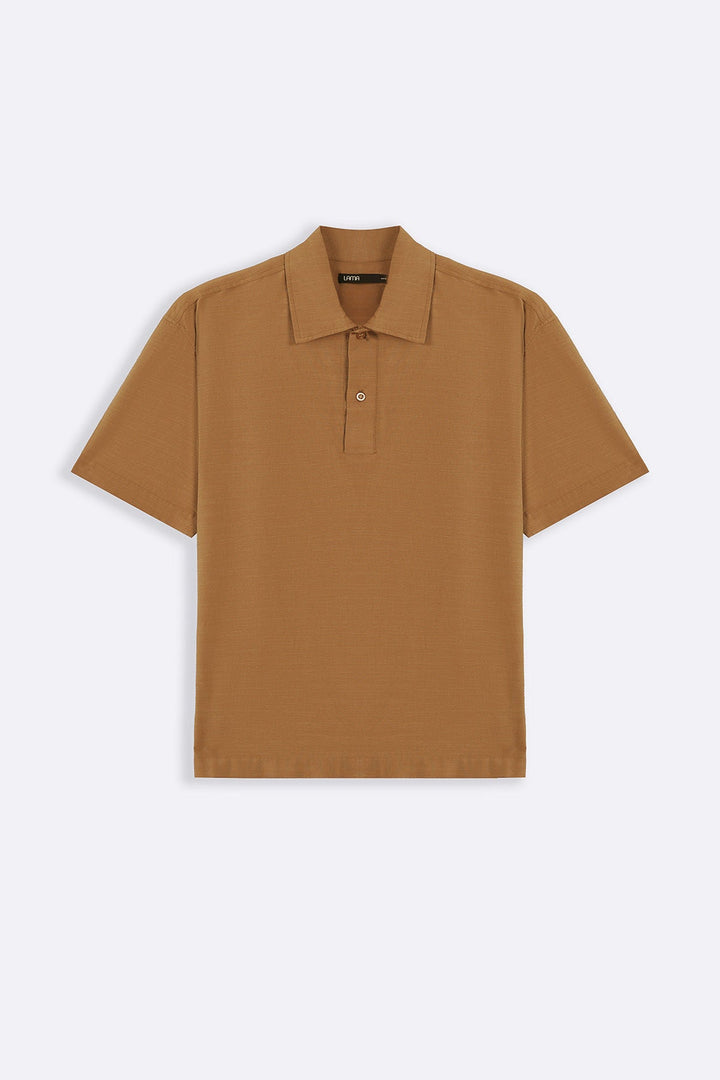 OCHRE BROWN QUARTER PLACKET SHIRT