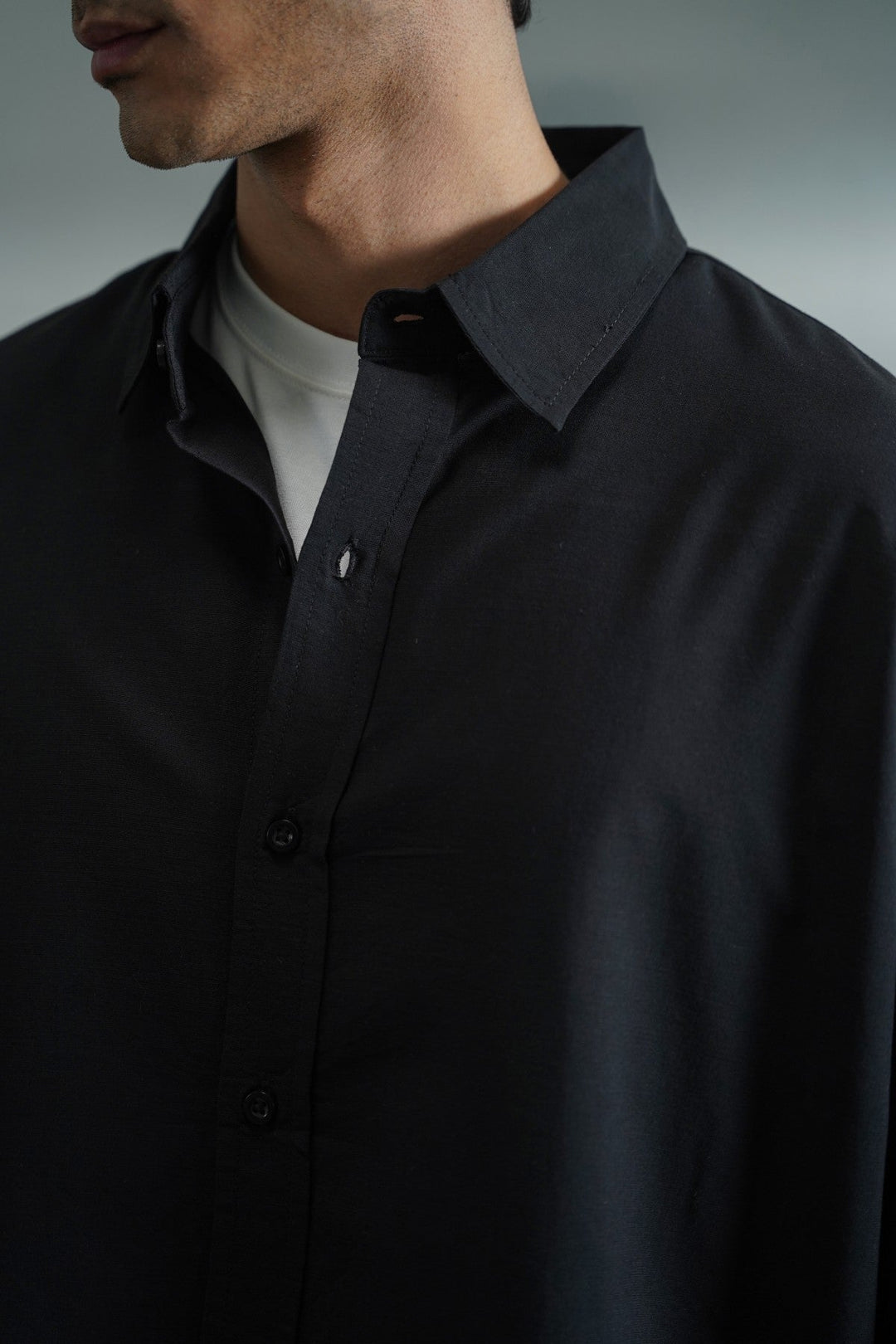 BLACK FLOWY COTTON BLEND SHIRT
