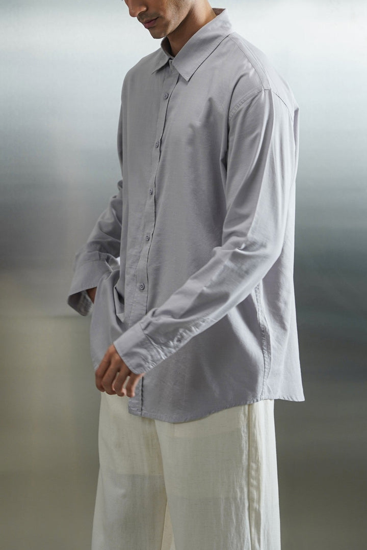 GREY FLOWY COTTON BLEND SHIRT