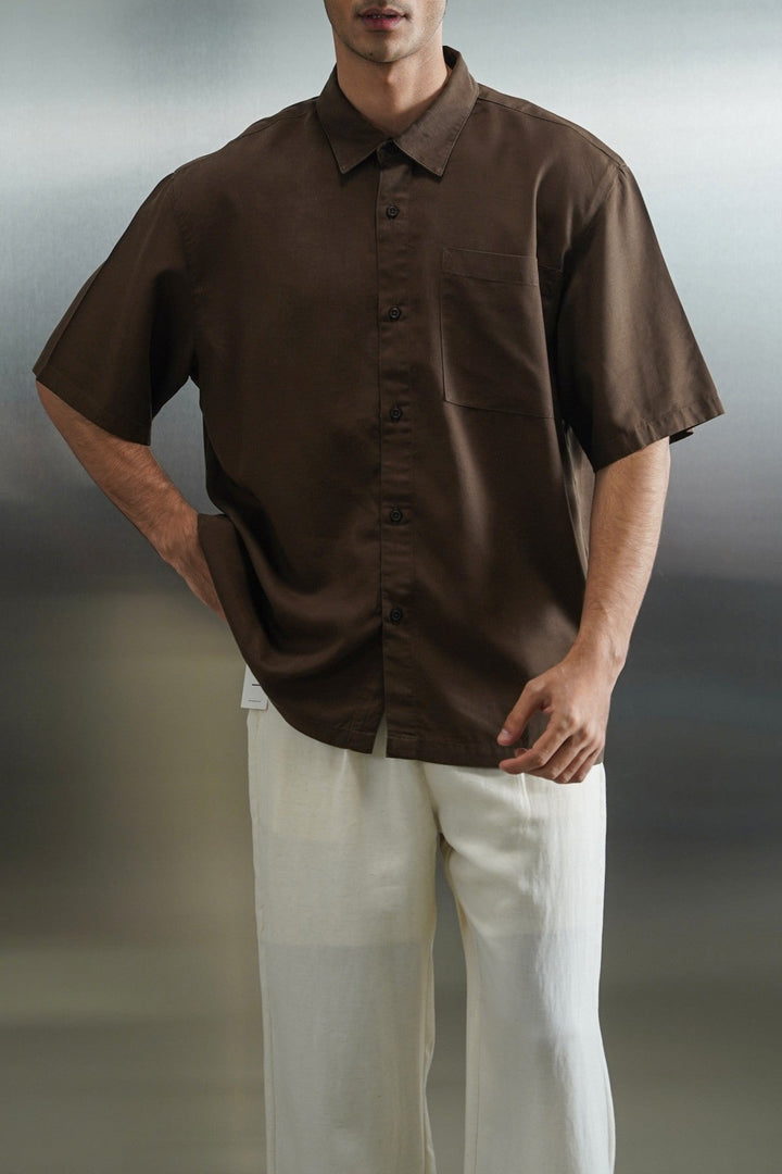 COFFEE WASHED EFFECT TENCEL SHIRT