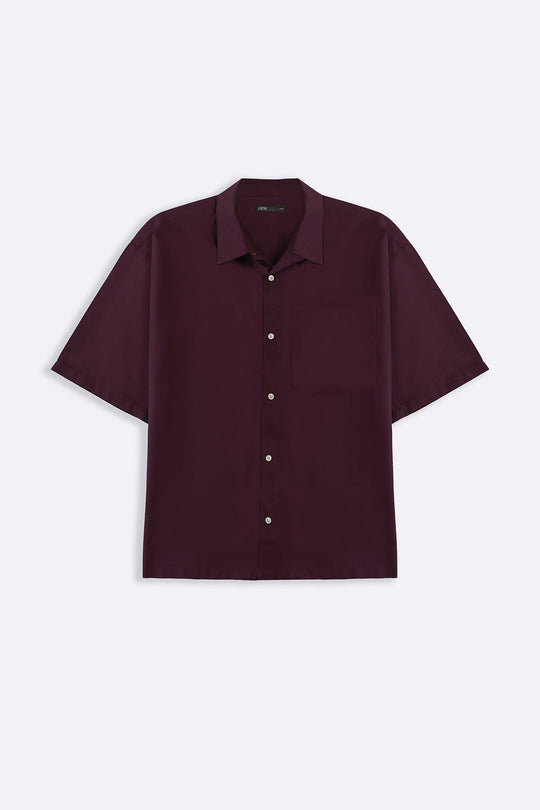 MAROON WASHED EFFECT TENCEL SHIRT
