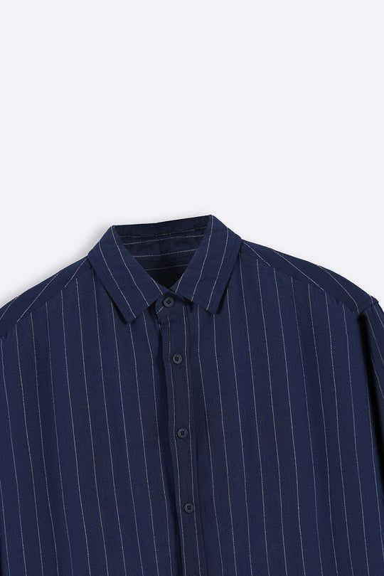 NAVY PINSTRIPE SHIRT WITH LINEN