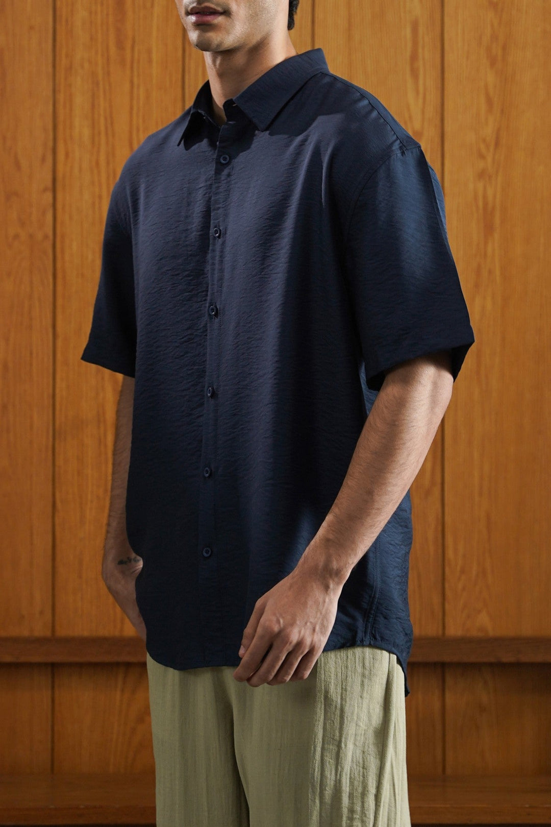 NAVY MELANGE EFFECT SHIRT