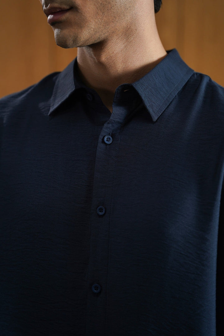 NAVY MELANGE EFFECT SHIRT