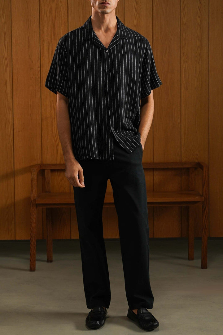 BLACK STRIPED JACQUARD SHIRT