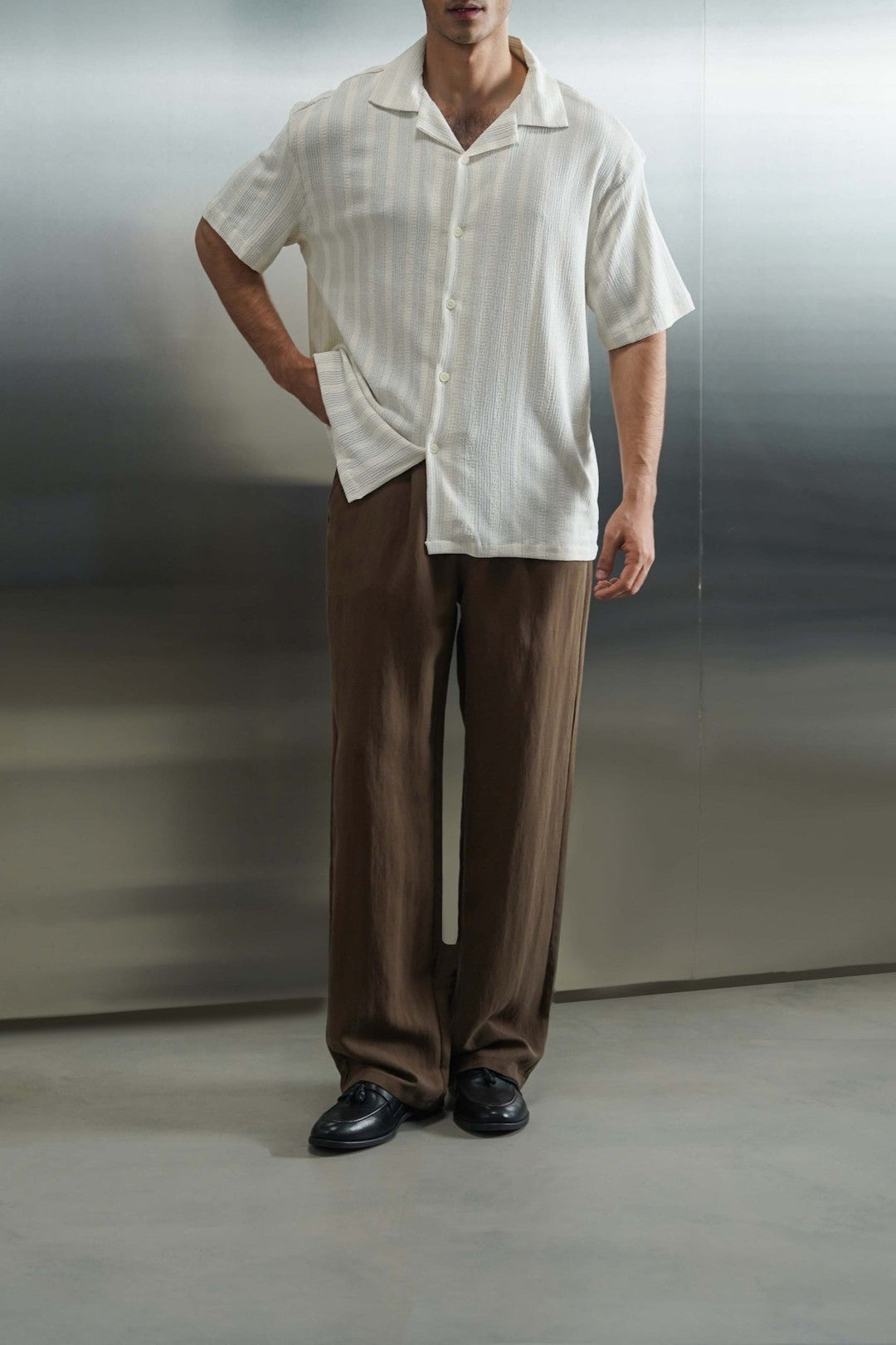 CREAM CRINKLE RESORT COTTON SHIRT